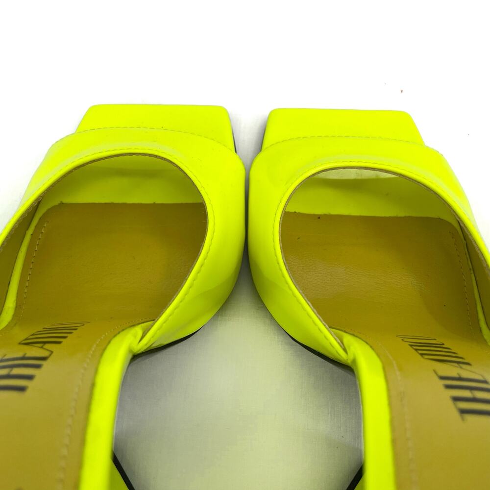 The Attico Devon Mules Neon Yellow Heel Square Toe Leather Party Shoe EU 37 US 7 - Picture 8 of 14